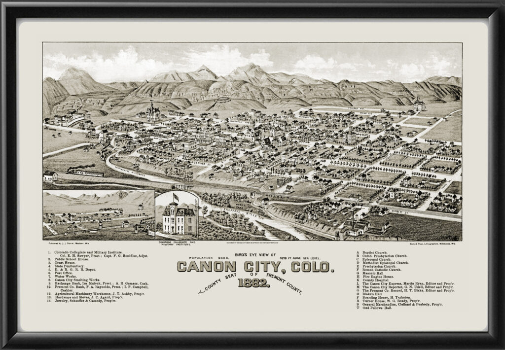 Canon City CO 1882 Restored Map Vintage City Maps   Canon City CO 1882 Tm 1024x710 