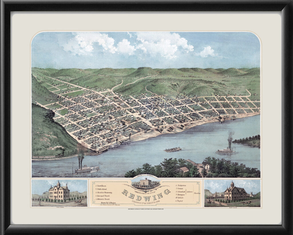 Red Wing MN 1868 | Vintage City Maps - Restored Bird's Eye Views