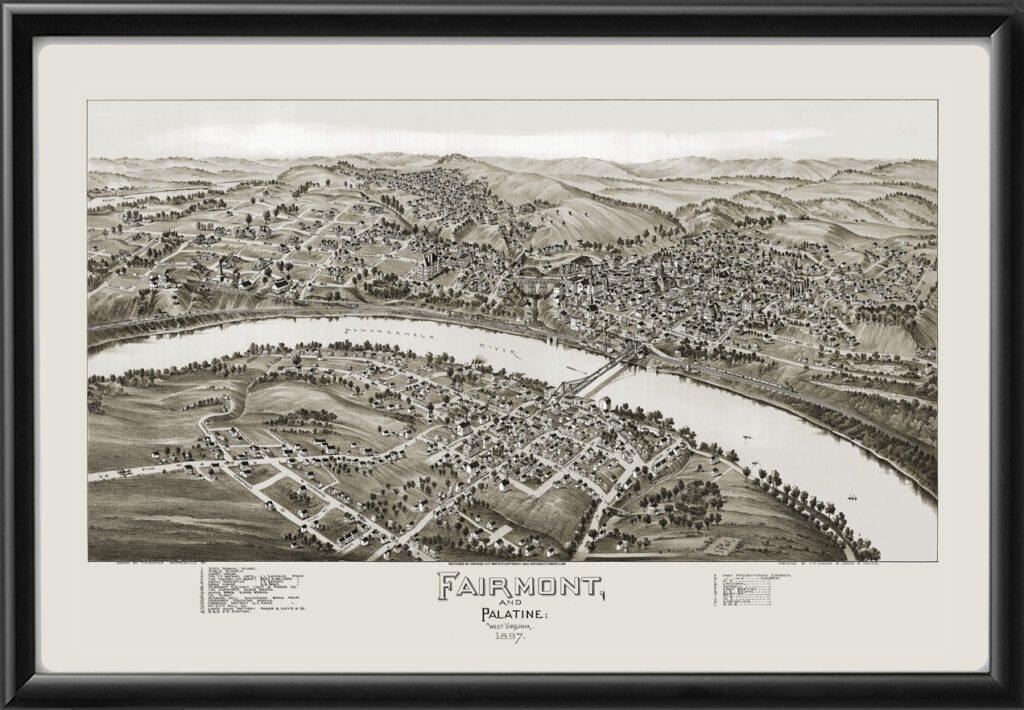 Fairmont & Palatine WV 1897 Restored Map | Vintage City Maps