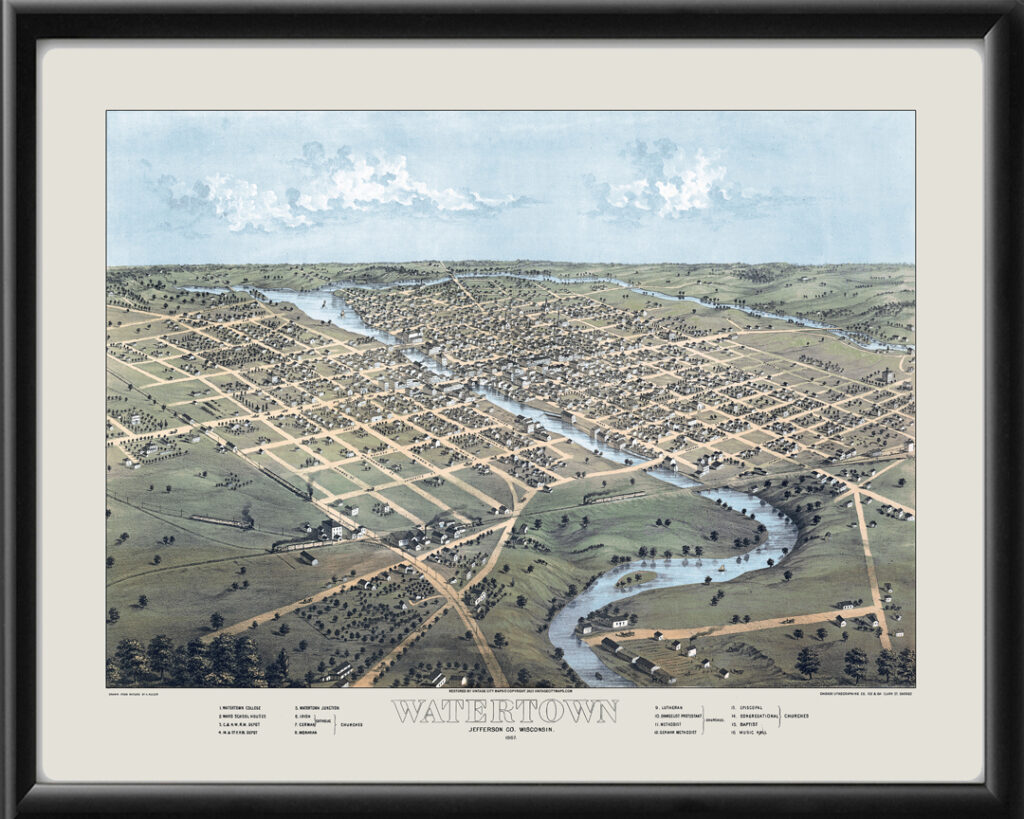 Watertown WI 1867 Restored Map | Vintage City Maps