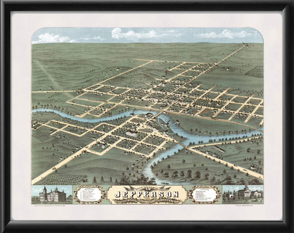 Jefferson WI 1870 Restored Map | Vintage City Maps