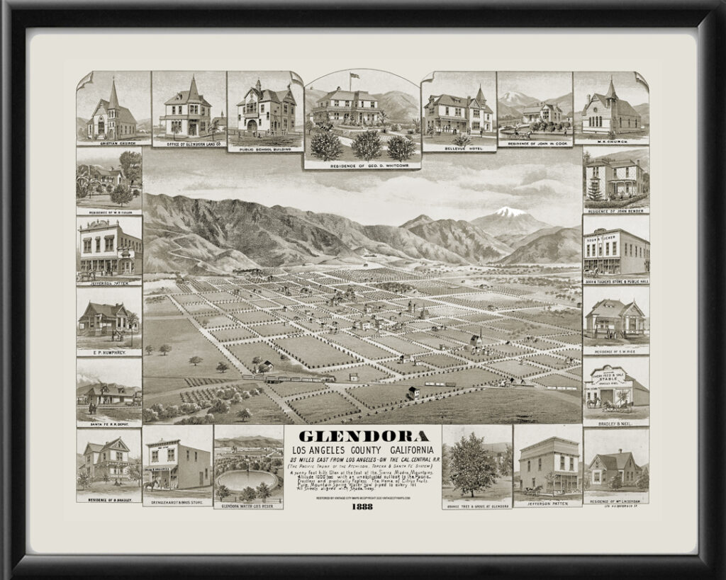 Glendora CA 1888 Restored Map | Vintage City Maps