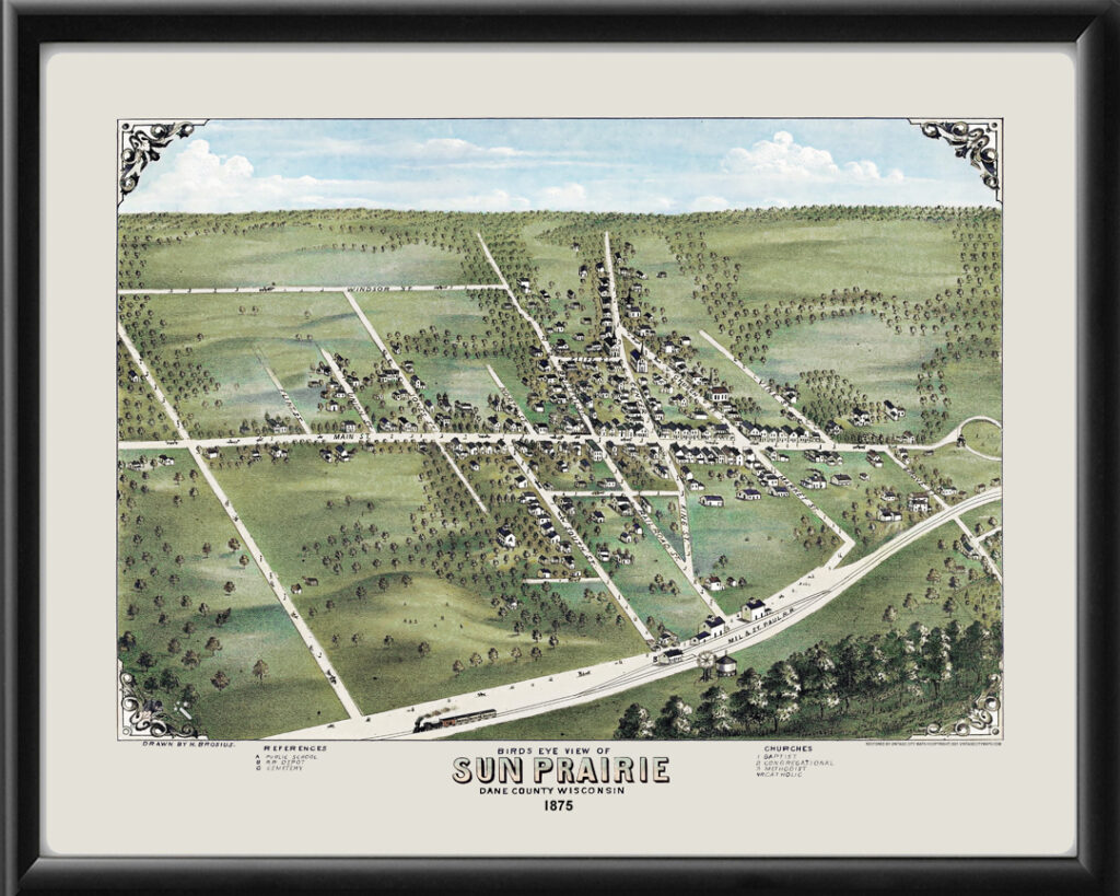 Sun Prairie WI 1875 Restored Map | Vintage City Maps