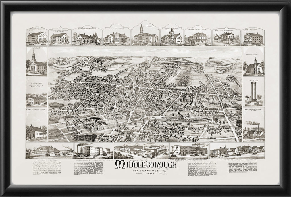 Middleborough Ma 1889 Restored Map Vintage City Maps 7032