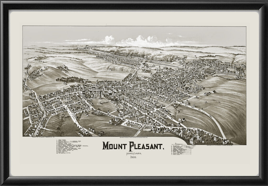 Mount Pleasant PA 1900 Restored Map | Vintage City Maps