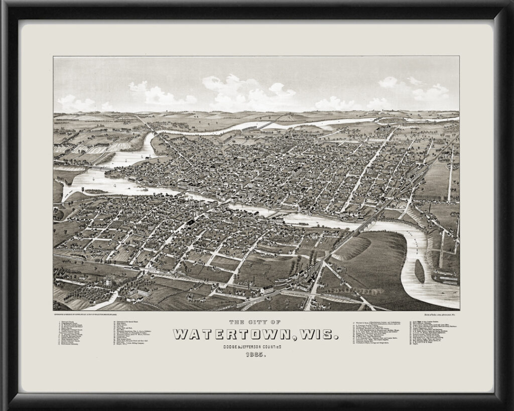 Watertown WI 1885 Restored Map | Vintage City Maps