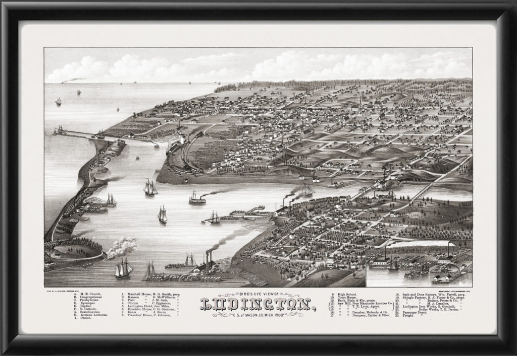 Ludington MI 1880 Restored Map | Vintage City Maps