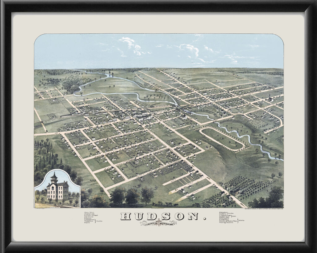 Hudson MI 1868 Restored Map | Vintage City Maps