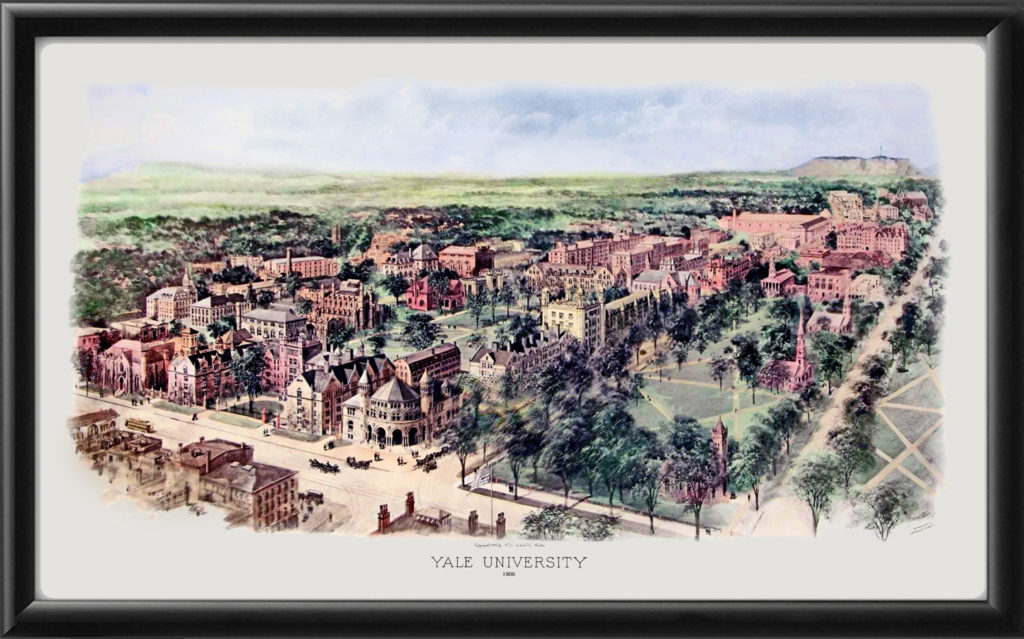 Bird's eye view of Yale University, 1906 - Vintage City Maps