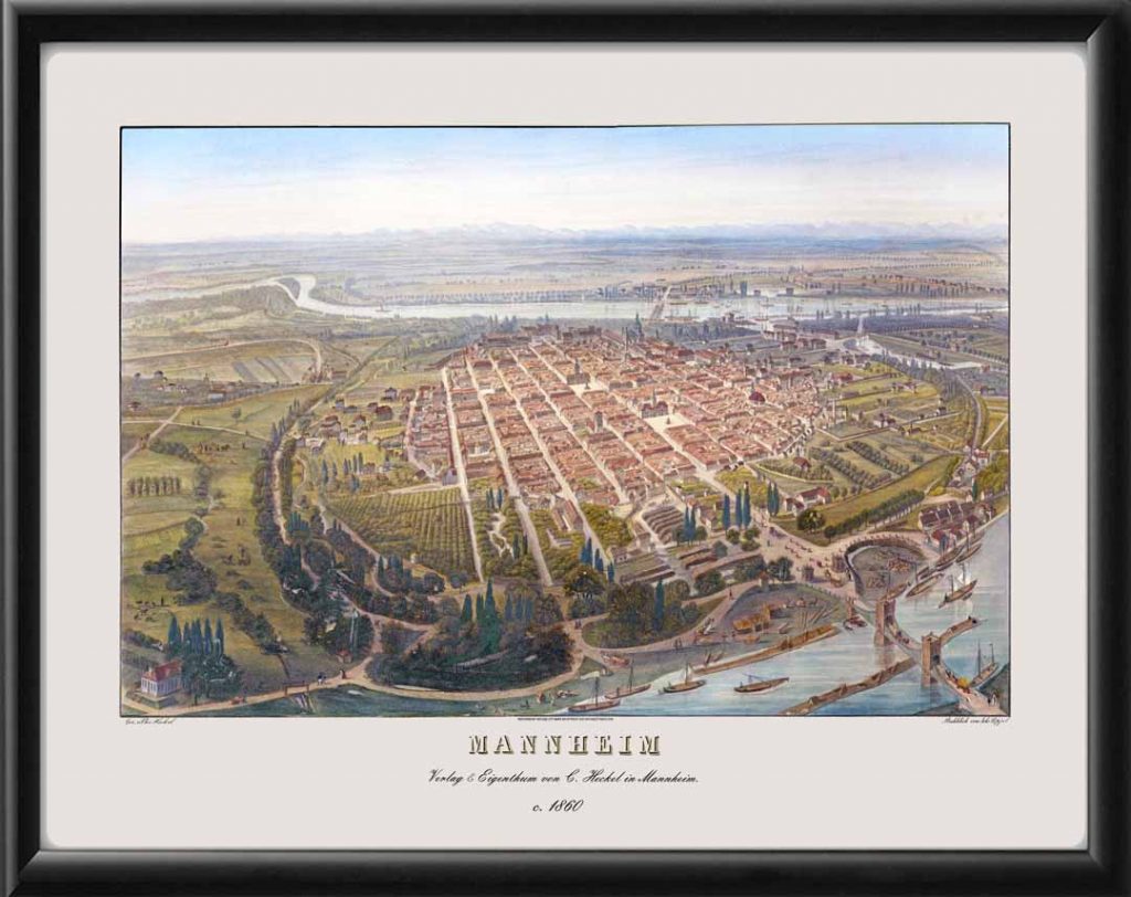 Mannheim Germany 1860 - Vintage City Maps, Restored City Maps