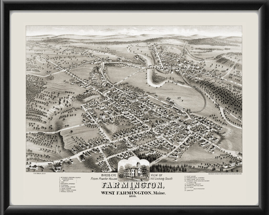 Farmington West Farmington ME 1878 Restored Map Vintage City Maps   Farmington West Farmington ME 1878 TMFowler TM 1024x819 