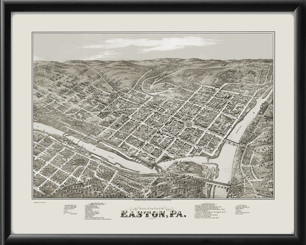 Easton PA 1873 Restored Map | Vintage City Maps