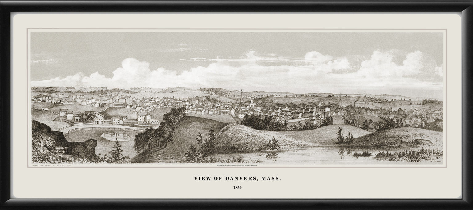 Danvers MA 1850 Restored Map | Vintage City Maps