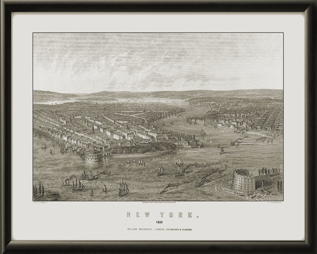 New York City NY 1850 Restored Map | Vintage City Maps