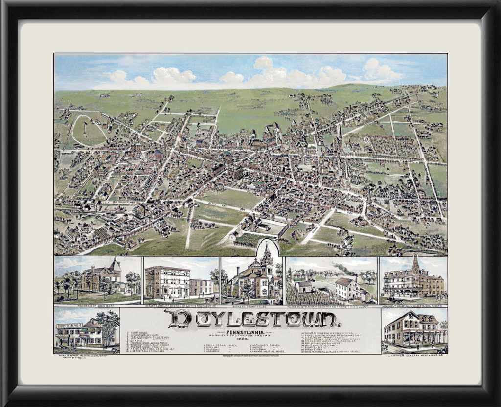 Doylestown PA 1886 Color Vintage City Maps Restored Views   Doylestown PA 1886 Color OHBailey TM 1024x832 