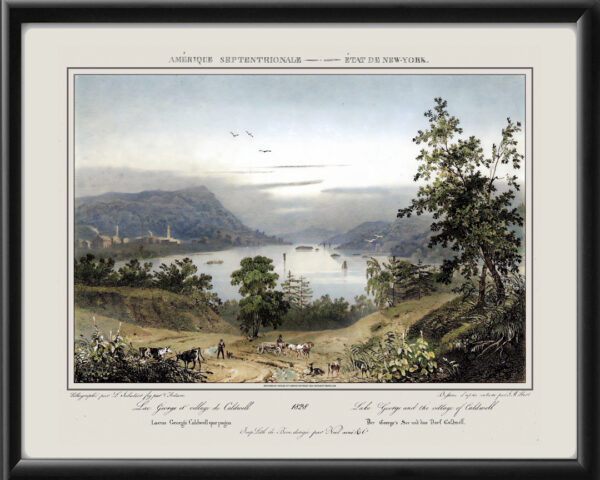 Caldwell NY on Lake George 1828 by Jacques Milbert TM