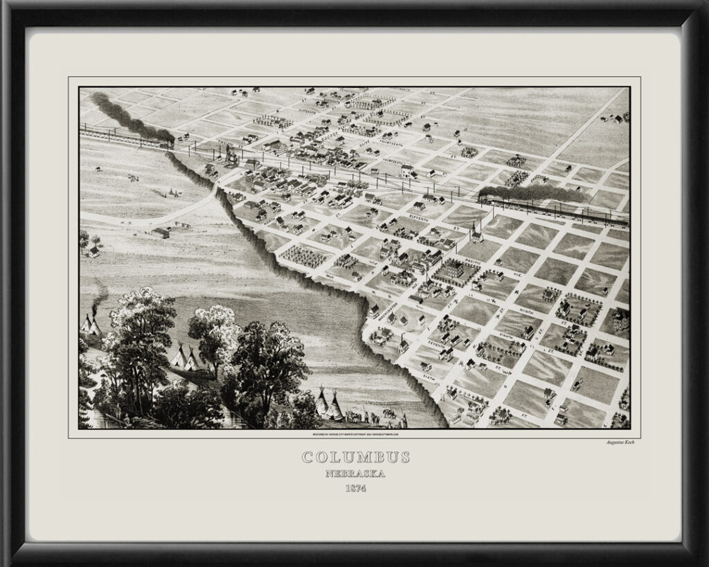 Columbus NE 1874 Restored Map | Vintage City Maps