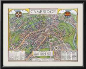 Cambridge England 1929 Restored Birds Eye View Map