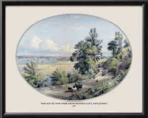 The Bay of New York from Hudson City, New Jersey.1858 William Rickarby Miller watercolor gouashe, black ink TM