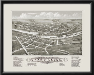 Grand Ledge, Michigan 1881 JJ Stoner Restored Birds Eye View Map