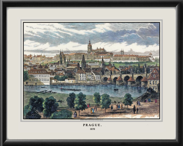 Prague Czech Republic 1870 Restored Birds Eye View Map