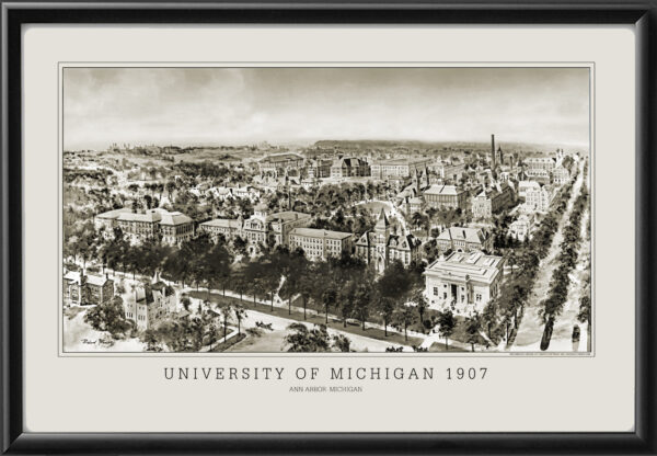 University of MIchigan MI 1907 Restored Birds Eye View Map